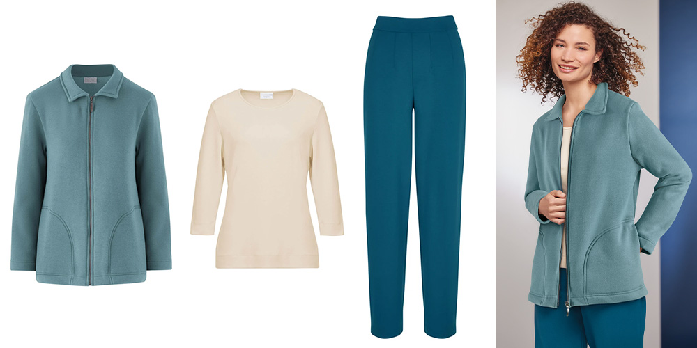 a duck egg jersey outfit suitable for a walk up cleeve hill in gloucestershire, the highest point in The Cotswolds