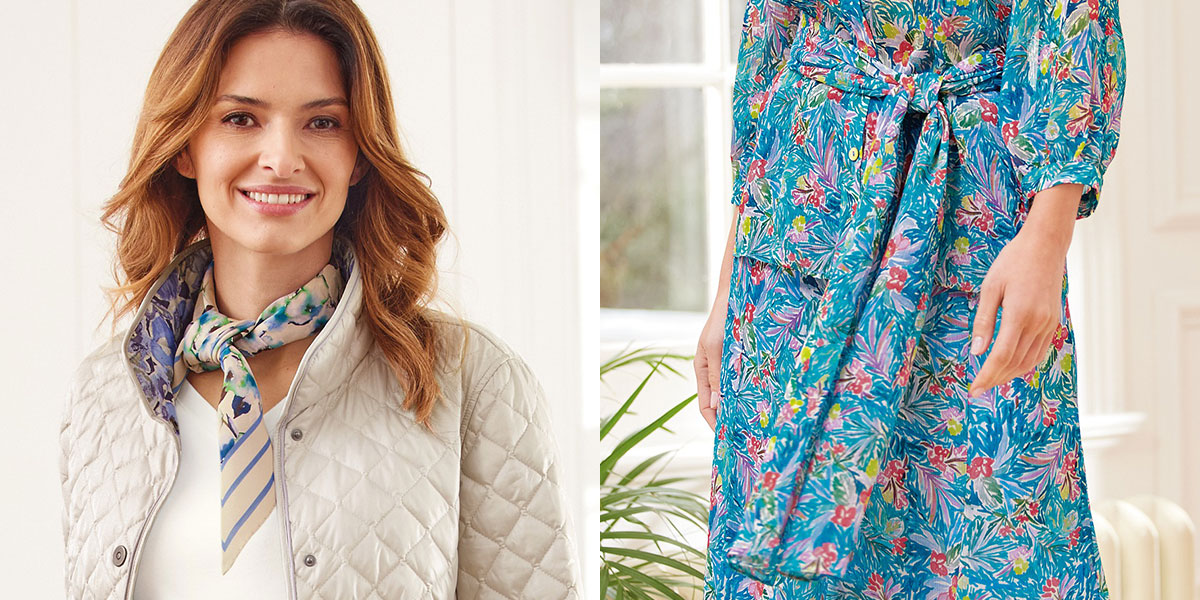 patterned and printed scarves worn around the neck and waist