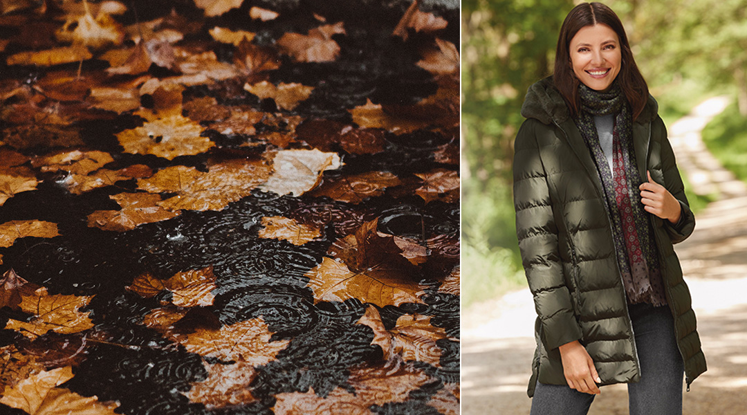 a fern quilted coat with a fur hood for autumn and winter