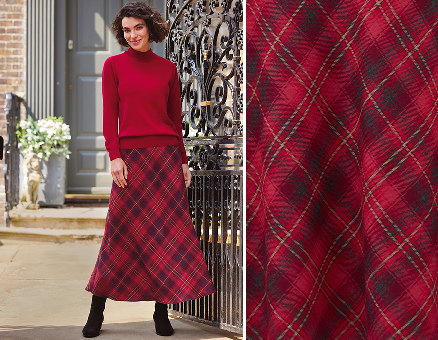 A ladies heritage bias skirt that has been made in Great Britain