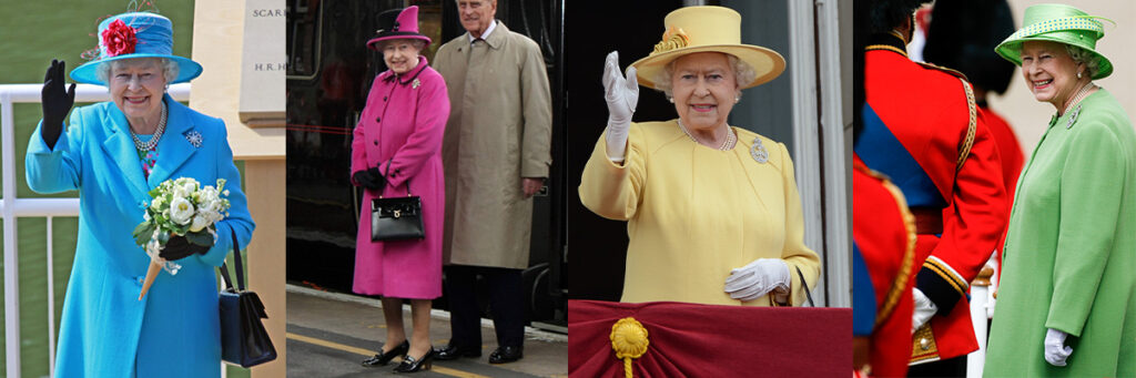 queen elizabeth ii colourful clothing 
